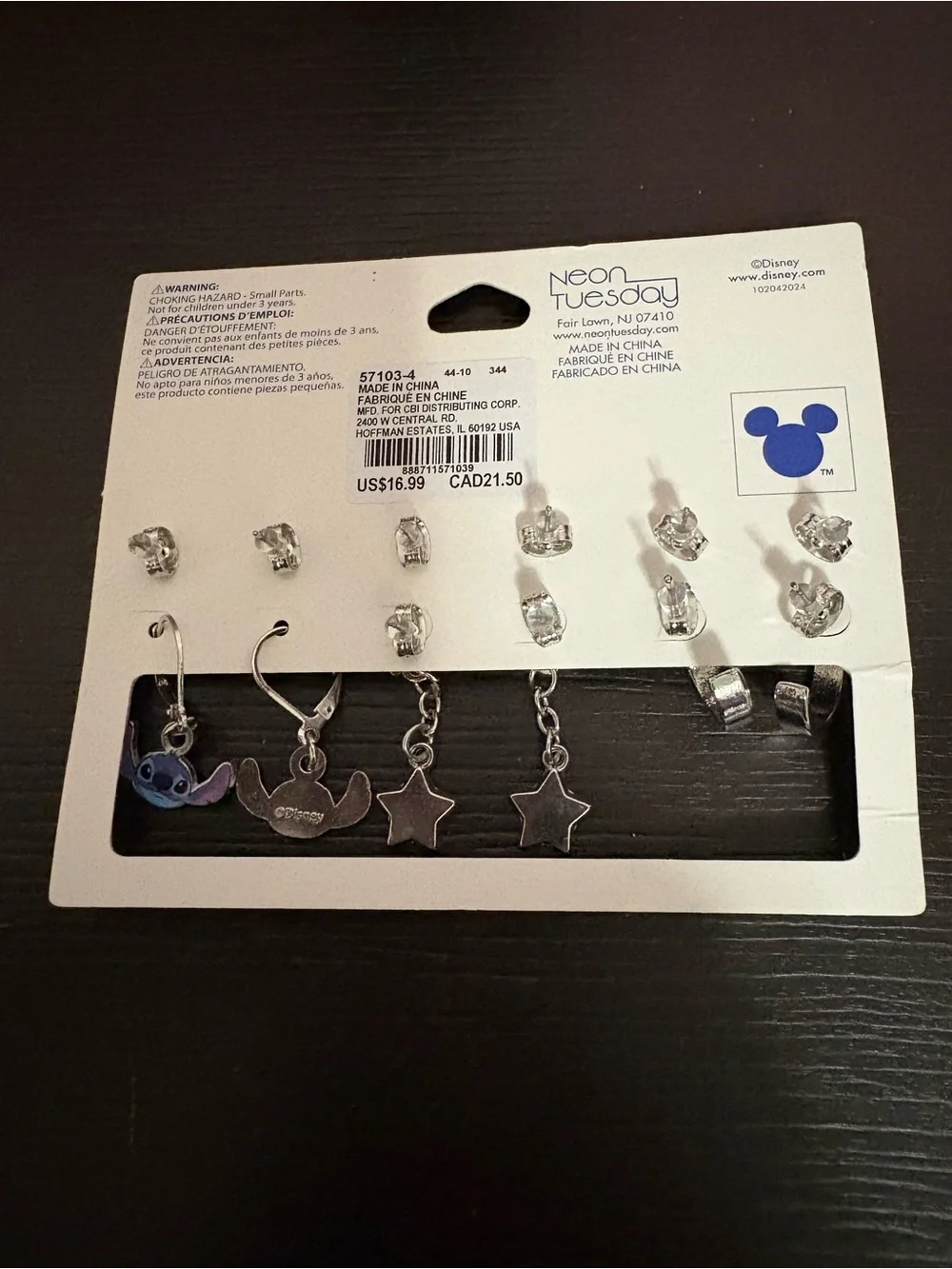 Disney Stitch at Claire’s Earring set 6 pack silver toned. New.